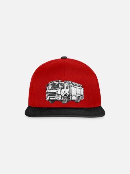 Feuerwehrauto als Schwarz-Weiß-Bleistiftzeichnung - Snapback Cap - Rot/Schwarz