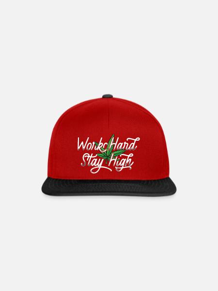Work Hard Hanfblatt - Snapback Cap - Rot/Schwarz