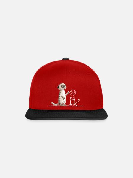 Erdmännchen Höhlenmalerei Tierhumor Wildtier  - Snapback Cap - Rot/Schwarz