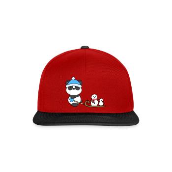 Winter Panda Cute Snowman Sled - Snapback Cap - red/black - Front