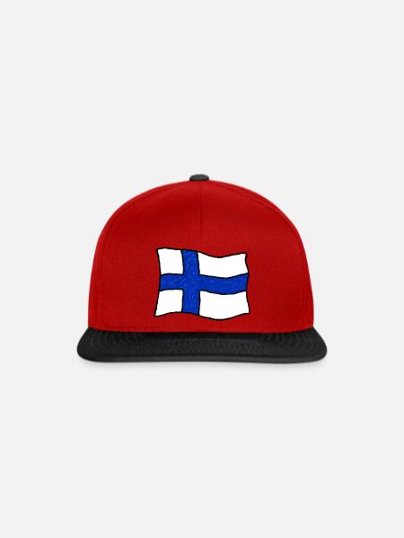 Handgezeichnete Finnlandflagge - Snapback Cap - Rot/Schwarz