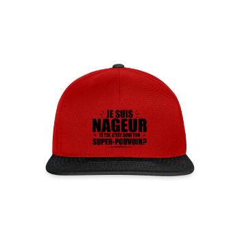 Ich bin Schwimmer. Was ist deine Superkraft? - Snapback Cap - Rot/Schwarz - Vorne