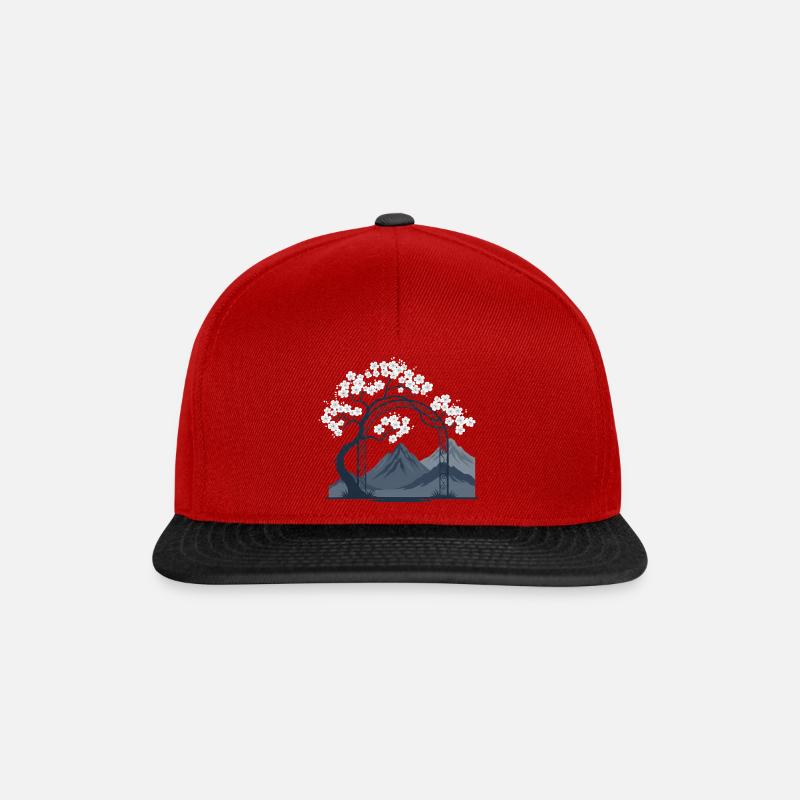 Sakura Bogen über Bergkette - Snapback Cap - Rot/Schwarz