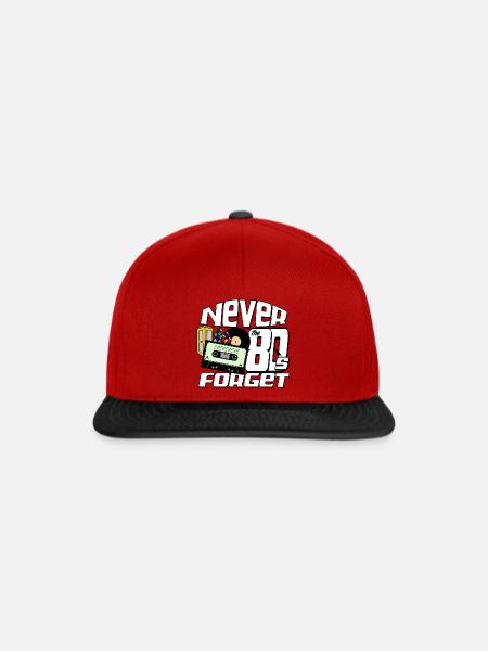 80er Party,Fun Shirt,80er Never Forget..(25) - Snapback Cap - Rot/Schwarz