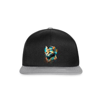 Katze hört Musik - Snapback Cap - Schwarz/Grau - Vorne