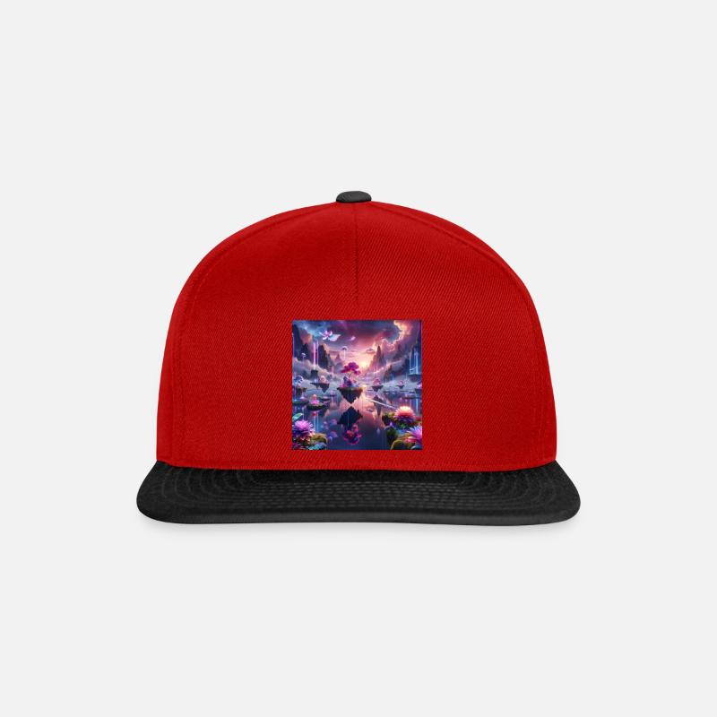 Surreal Dreamscape: Neon Waters - Snapback Cap - red/black