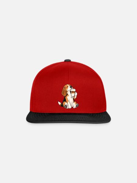 Beagle mit Latte Macchiato - Snapback Cap - Rot/Schwarz