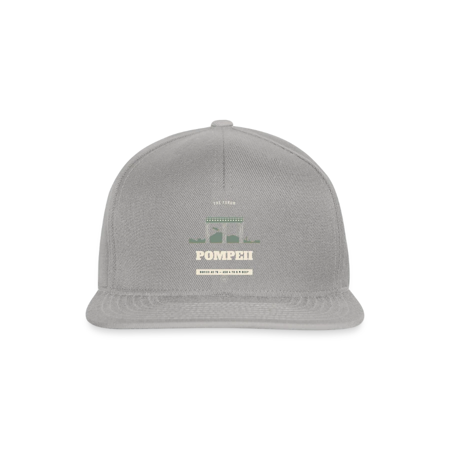 Pompeii badge on a snapback cap, graphite/graphite, front