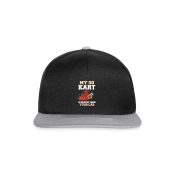 Mein Go-Kart Lustiges Rennfahrer Shirt Geschenk - Snapback Cap - Schwarz/Grau - Vorne