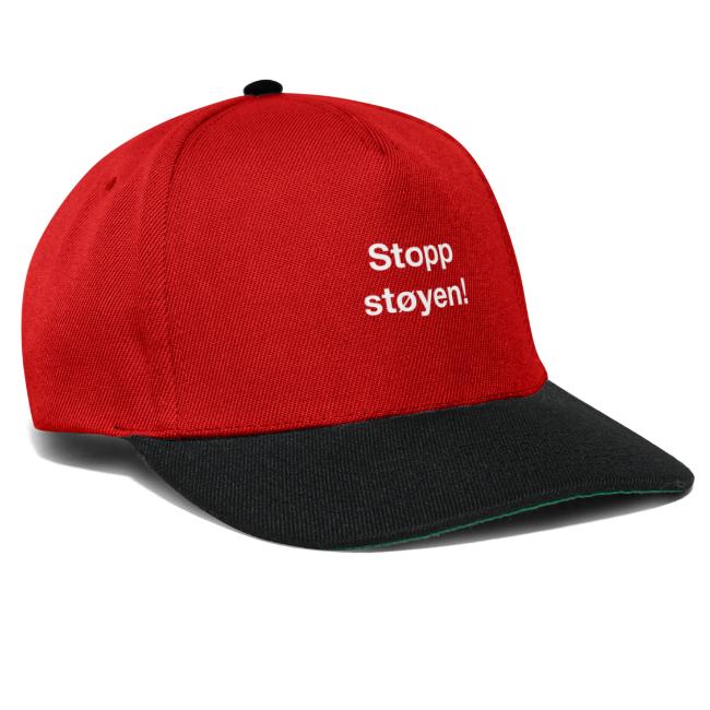 Stopp støyen! Logo som hvit skrift, til røde plagg