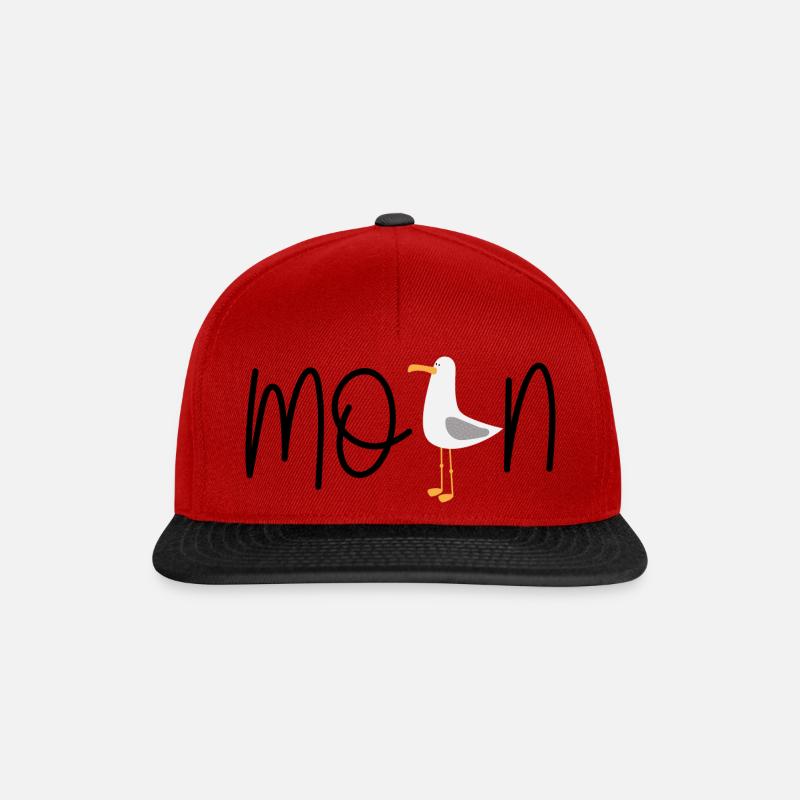 Moin mit Möwe - Im Norden sagt man Moin - Snapback Cap - Rot/Schwarz
