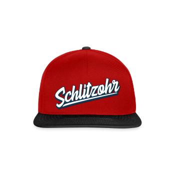 Schlitzohr - Schweizerdeutsch - Mundart - Dialekt - Snapback Cap - Rot/Schwarz - Vorne