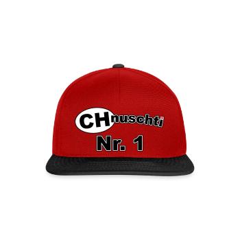 CHnuschti Nr. 1 - Snapback Cap - Rot/Schwarz - Vorne
