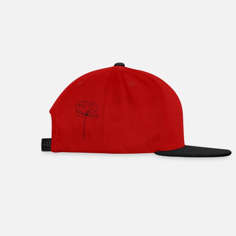 Blume in schwarzem Lineart-Design - Snapback Cap - Rot/Schwarz