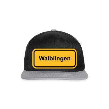 Ortsschild Waiblingen Ort Schild Ortstafel Schrift - Snapback Cap - Schwarz/Grau - Vorne