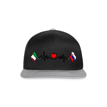 Cardio-Herz mit Flagge Italien und Flagge Slowakei - Snapback Cap - Schwarz/Grau - Vorne