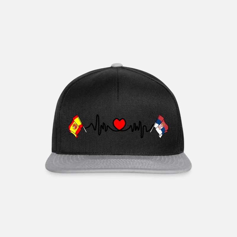 Cardio-Herz mit Flagge Spanien, Serbien - Snapback Cap - Schwarz/Grau