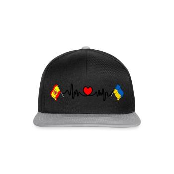 Cardio-Herz mit Flagge Spanien, Ukraine - Snapback Cap - Schwarz/Grau - Vorne