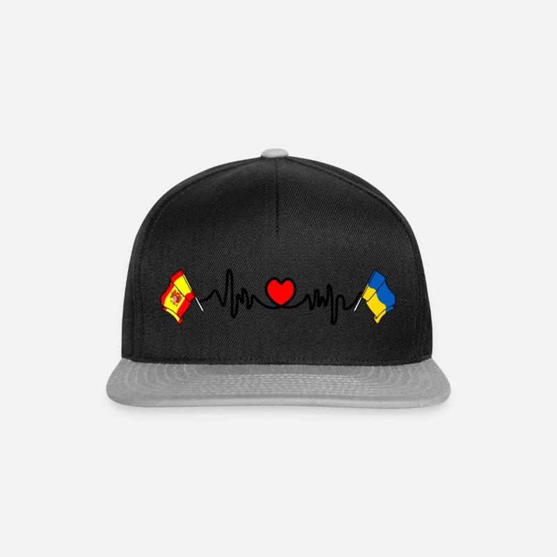 Cardio-Herz mit Flagge Spanien, Ukraine - Snapback Cap - Schwarz/Grau