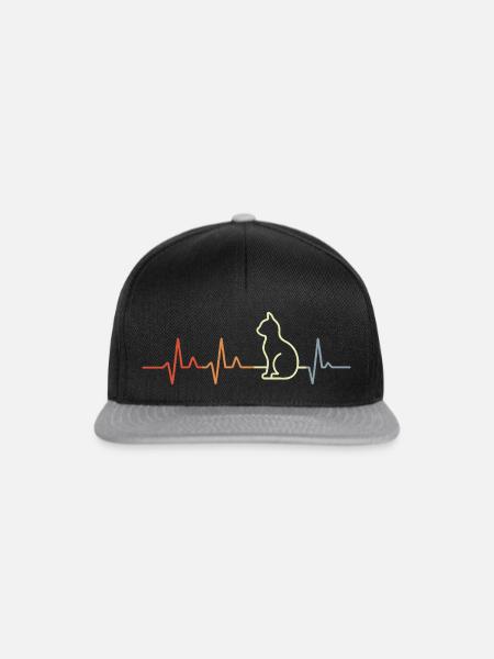 Retro Herzschlag Katze - Snapback Cap - Schwarz/Grau