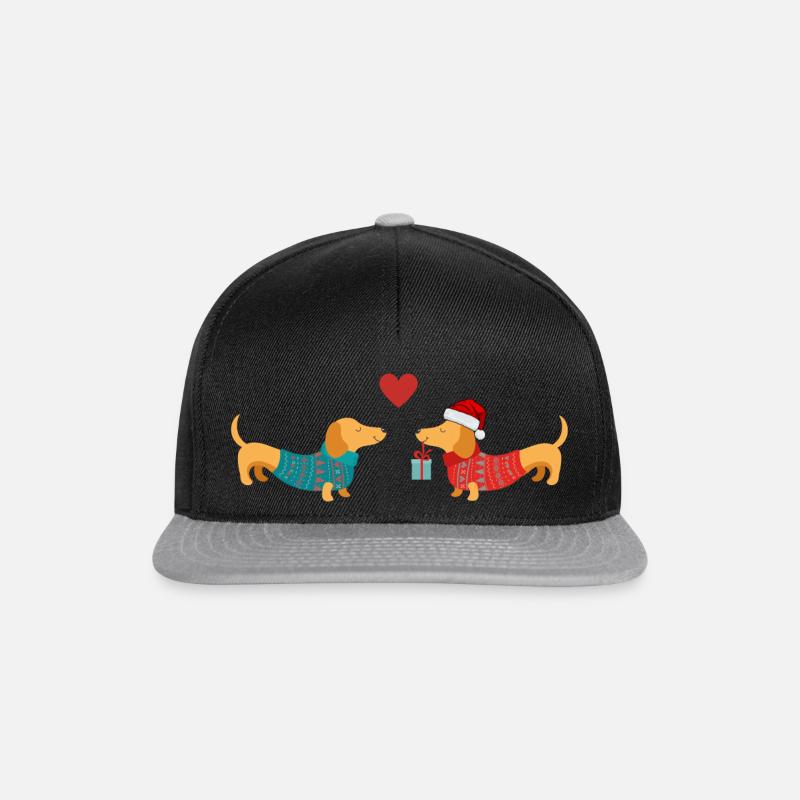 Weihnachts-Dackel | Dackel bekommt Geschenk | Love - Snapback Cap - Schwarz/Grau