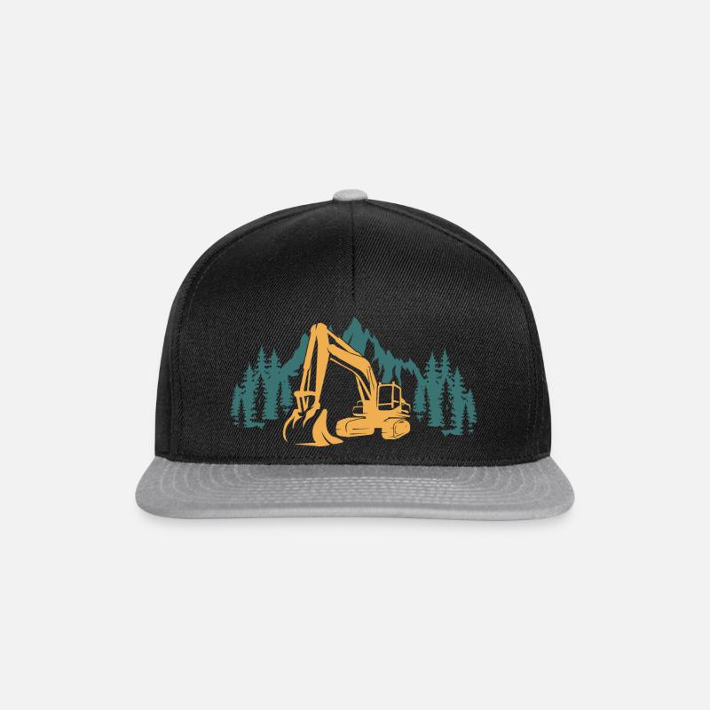 Bergwald Geschenk Baggerfahrer Silhouette - Snapback Cap - Schwarz/Grau