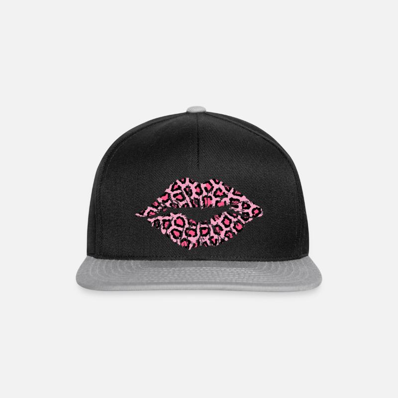 Lippen Leopard - Snapback Cap - Schwarz/Grau