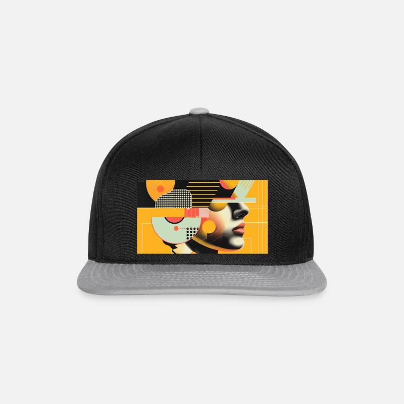 Geometrisches Gesichtsspiel - Snapback Cap - Schwarz/Grau