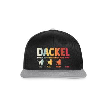 Dackel hören aufs Wort Lutsiges Dachshund & Dackel - Snapback Cap - Schwarz/Grau - Vorne