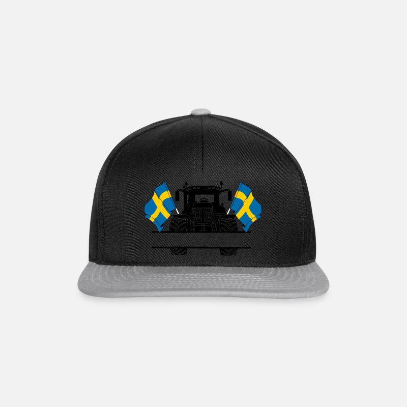 Traktor zwei Flaggen Schweden und Textraum - Snapback Cap - Schwarz/Grau
