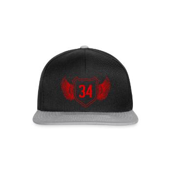 34 Zahl Wappen - Snapback Cap - Schwarz/Grau - Vorne