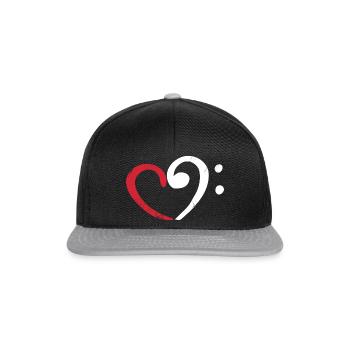 Bass Notenschlüssel als Herz - Snapback Cap - Schwarz/Grau - Vorne