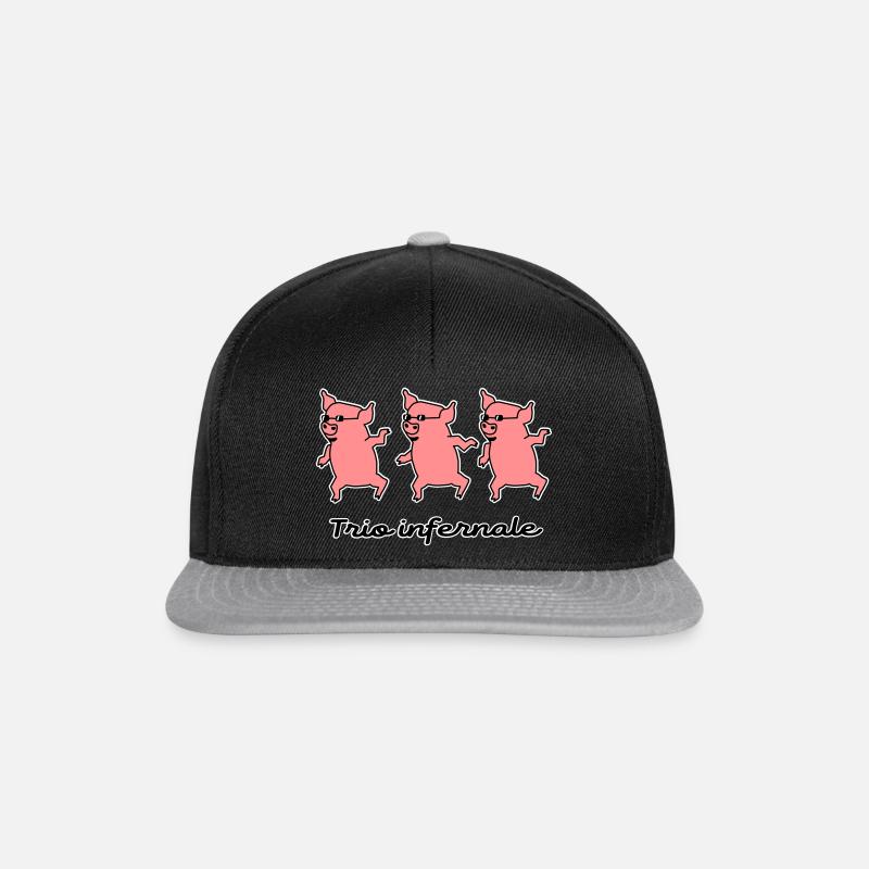 Trio infernale, drei Schweinchen - Snapback Cap - Schwarz/Grau