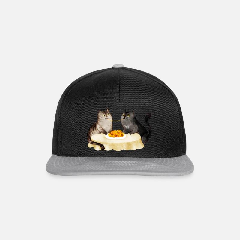 Spaghetti Date - Katzenpaar - Snapback Cap - Schwarz/Grau