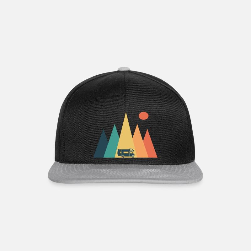 Berge Campen Retro Wohnwagen - Snapback Cap - Schwarz/Grau