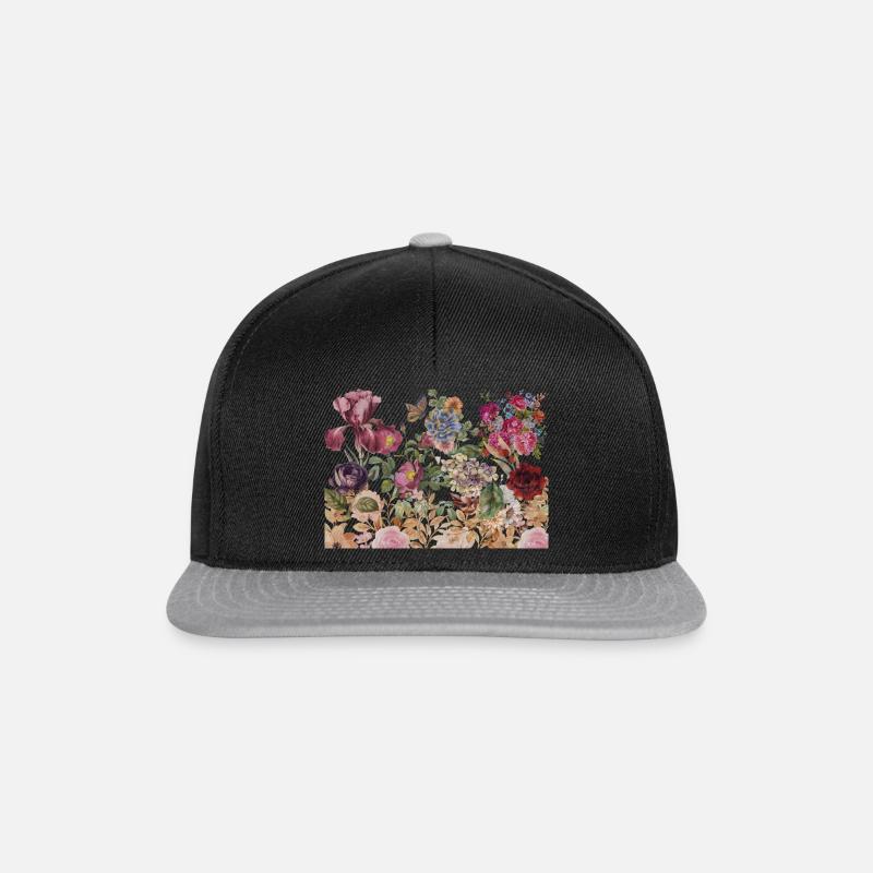 vintage Blumen - Snapback Cap - Schwarz/Grau