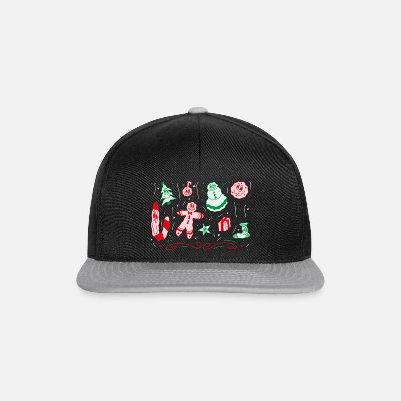 Festive Christmas Characters - Candy Cane, Snowman - Snapback Cap - Schwarz/Grau
