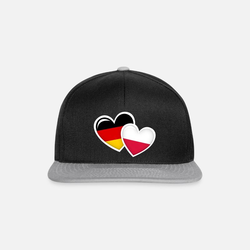 GERMAN POLISH FLAGS HEARTS LOVE - Snapback Cap - black/grey