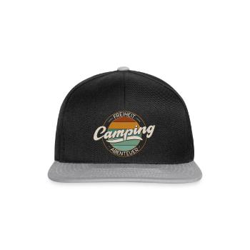 Camping Spruch Freiheit Abenteuer - Snapback Cap - Schwarz/Grau - Vorne