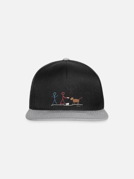 Katze Strichmännchen, Haustier Hund Maus fangen - Snapback Cap - Schwarz/Grau