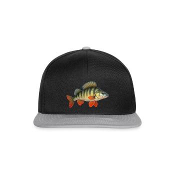 Barsch Flussbarsch Angeln Raubfisch - Snapback Cap - Schwarz/Grau - Vorne
