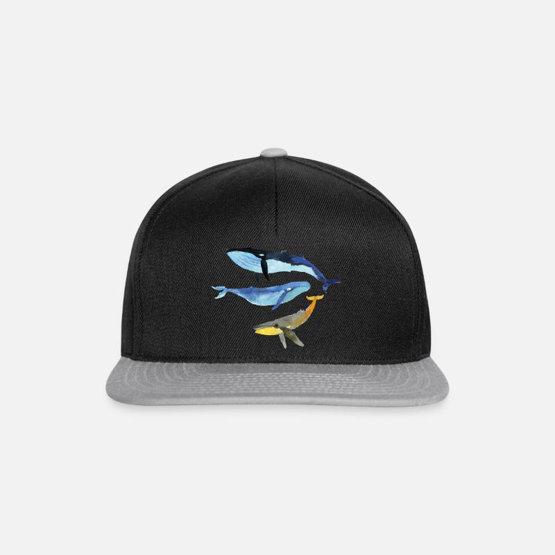 Wale in Aquarell - Snapback Cap - Schwarz/Grau