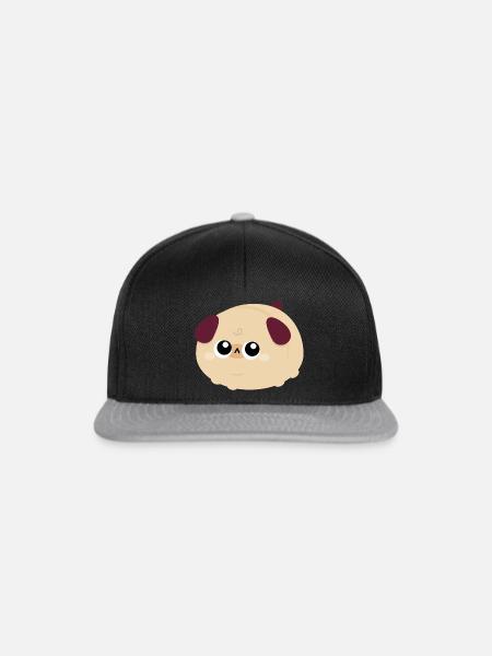 Pubbiges Kawaii-Mopsgesicht - Snapback Cap - Schwarz/Grau