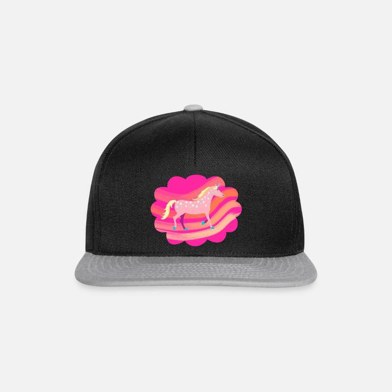 Niedliches, rosafarbenes, geflecktes Einhorn in einer Pastellwolke - Snapback Cap - Schwarz/Grau