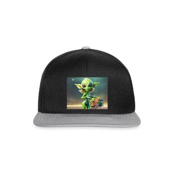 cute little green retro alien is buying groceries - Snapback Cap - black/grey - Front