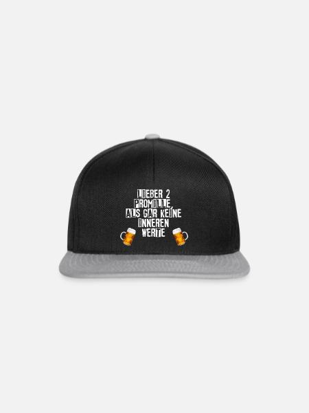 Lustiger Spruch - 2 Promille - Alkohol - Snapback Cap - Schwarz/Grau
