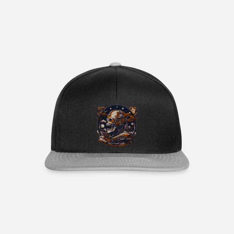Totenschädel mit Planeten - Snapback Cap - Schwarz/Grau