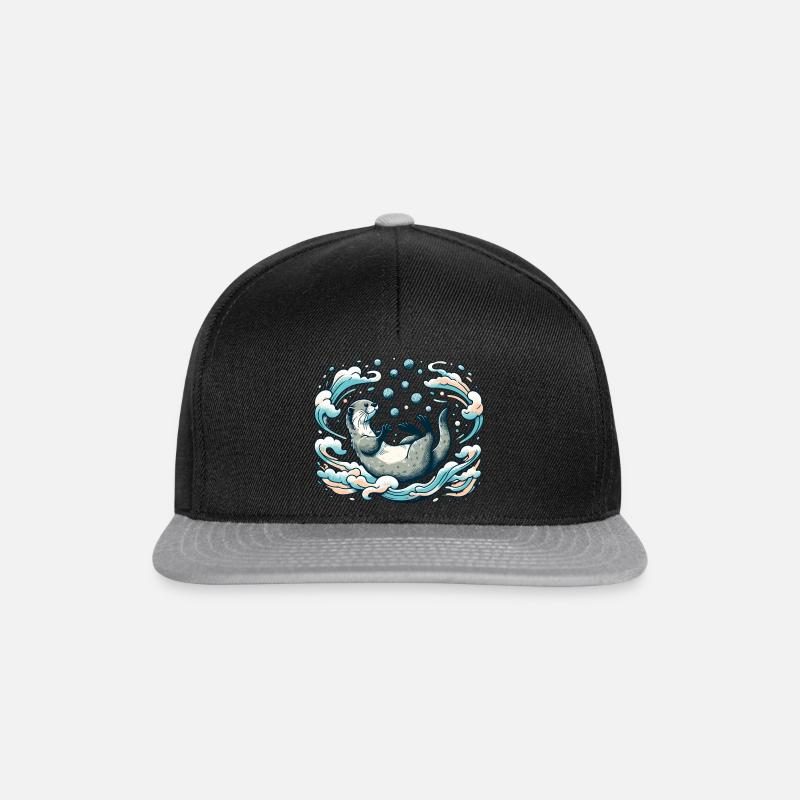 "Otter Waves": An otter in dreamy waves! - Snapback Cap - black/grey