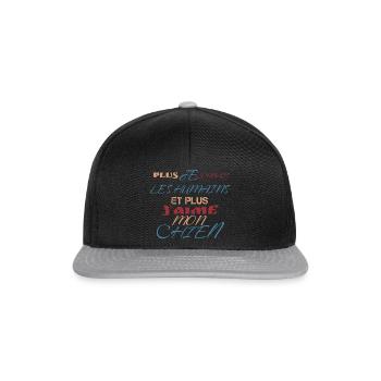PLUS JE CONNAIS LES HUMAIS PLUS J aime mon chien - Casquette snapback - noir/gris - Devant