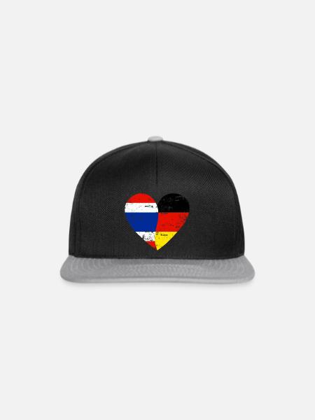 Thailand Deutschland Flaggenherz - Snapback Cap - Schwarz/Grau